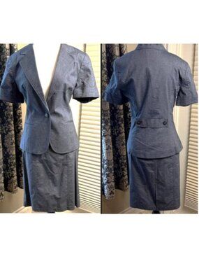 Smart Set Gray Skirt Suit 2 Piece Sz 9 Lined Blazer & Pencil Skirt Cotton Blend
